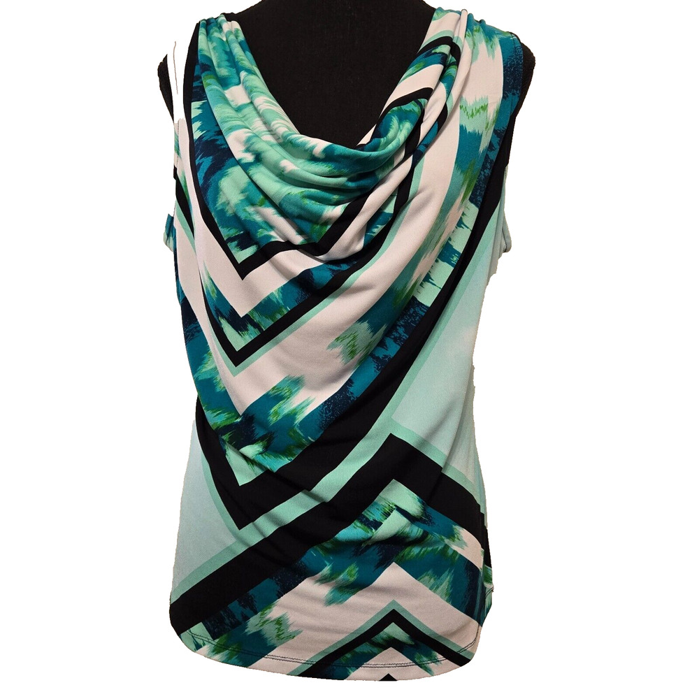 Calvin Klein Sleeveless Tunic Black Teal White Draped Neck Size See Measurements
